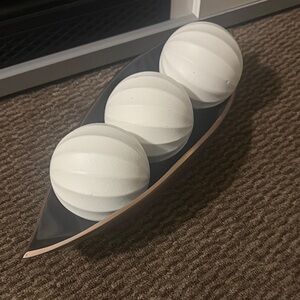 Decorative Boat Tray with Three White Textured Spheres